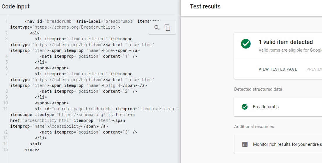 A screenshot showing a test of my structured data using Google's 'Rich Results Test'