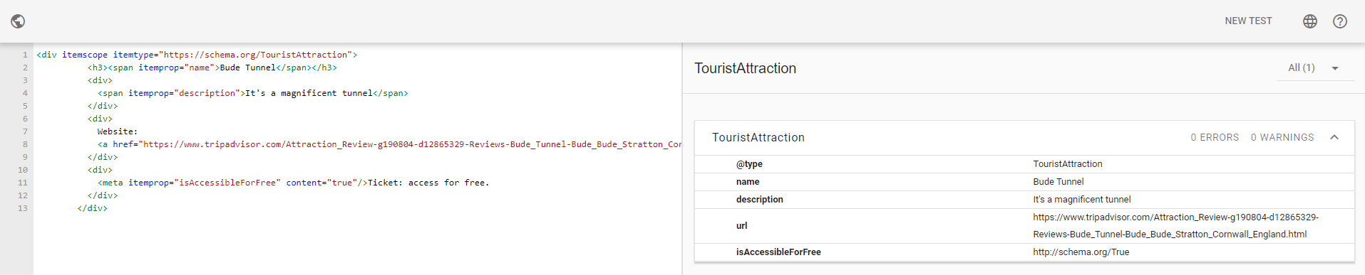 Validating a snippet of code with microdata markup