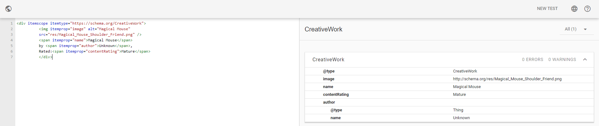 Validating a snippet of code with microdata markup