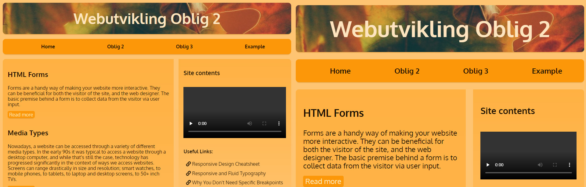 A comparison of two different font sizes on this website